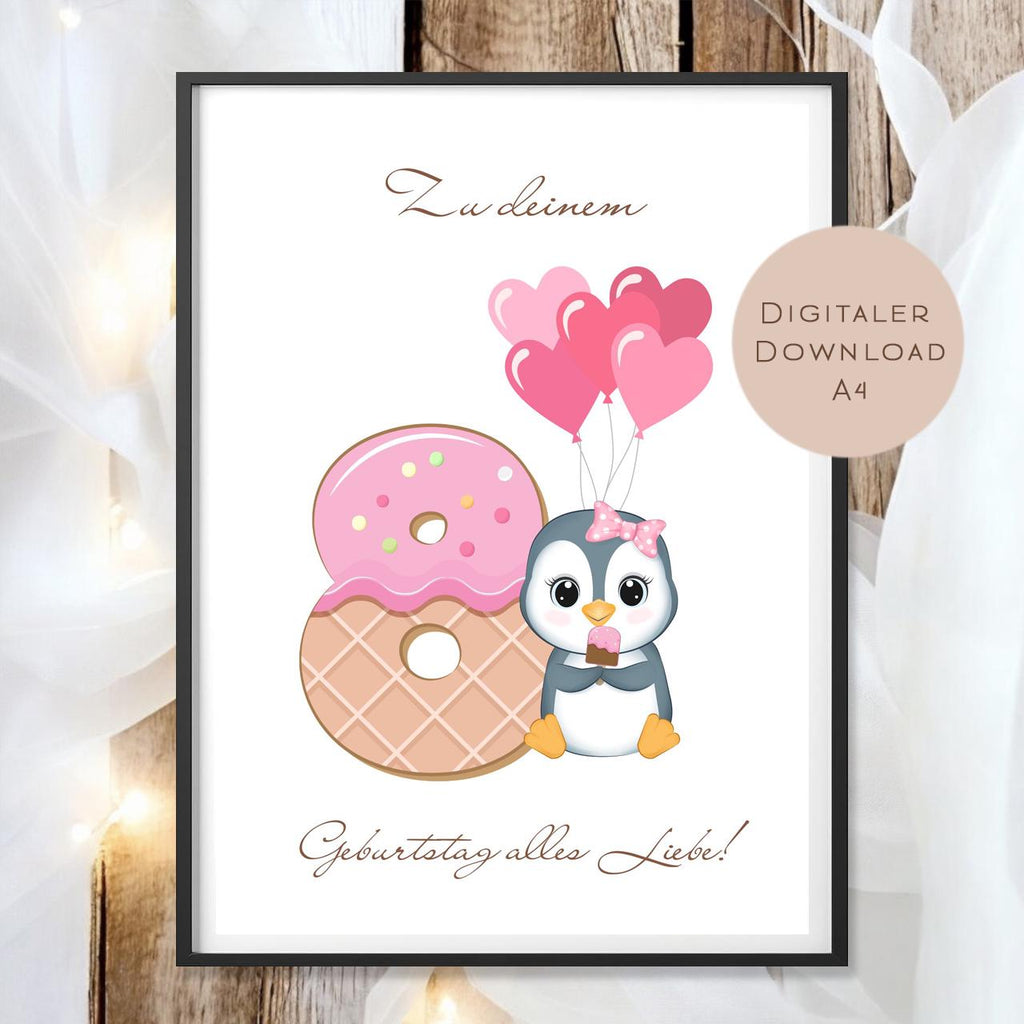 Digital Geldgeschenk 8 Geburtstag achter Geburtstag Geld schenken Geschenk Gutschein Geburtstagsgeschenk Wunscherfüller download A4