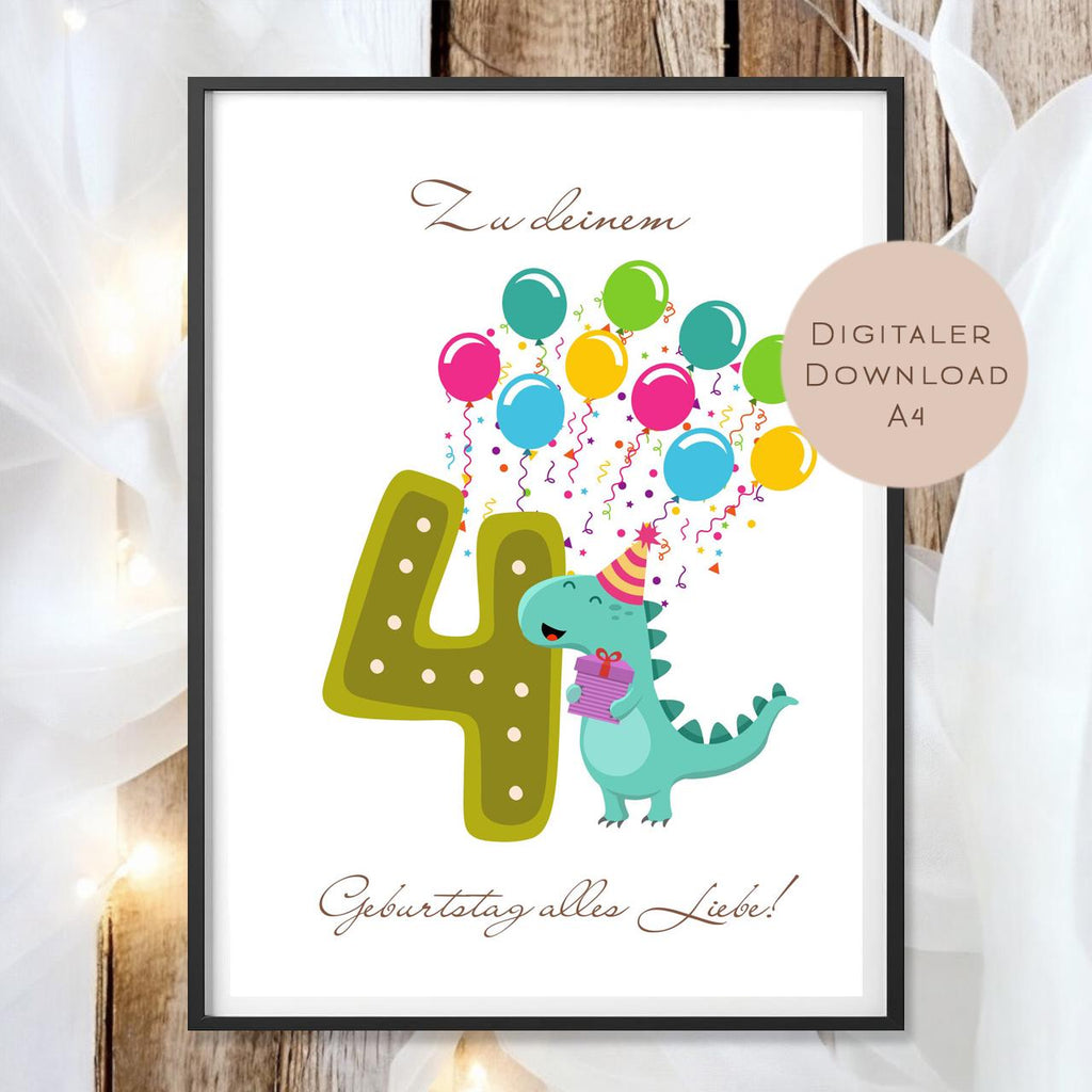 Digital Geldgeschenk 4 Geburtstag vierter Geburtstag Geld schenken Geschenk Gutschein Geburtstagsgeschenk Wunscherfüller download A4