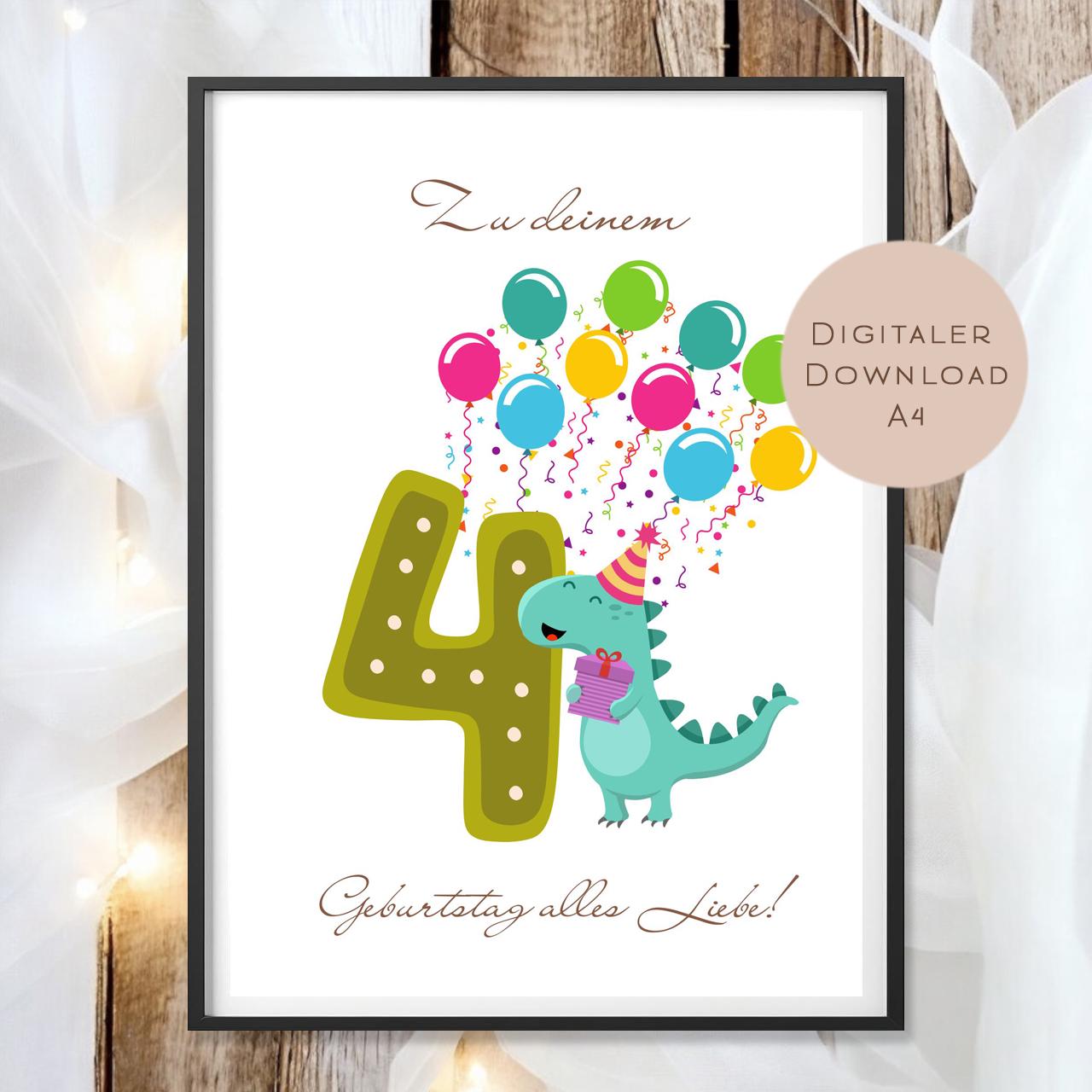 Digital Geldgeschenk 4 Geburtstag vierter Geburtstag Geld schenken Geschenk Gutschein Geburtstagsgeschenk Wunscherfüller download A4