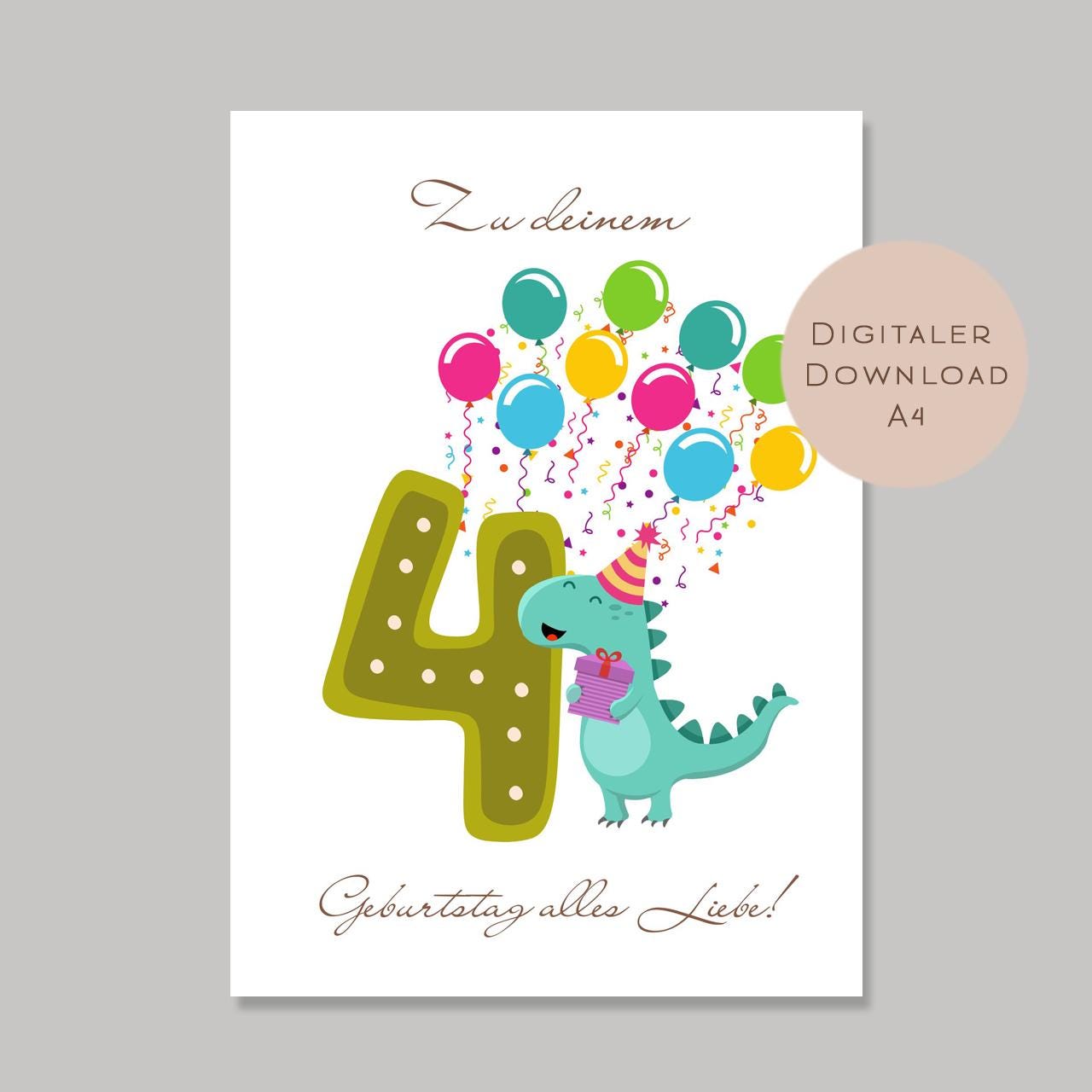 Digital Geldgeschenk 4 Geburtstag vierter Geburtstag Geld schenken Geschenk Gutschein Geburtstagsgeschenk Wunscherfüller download A4