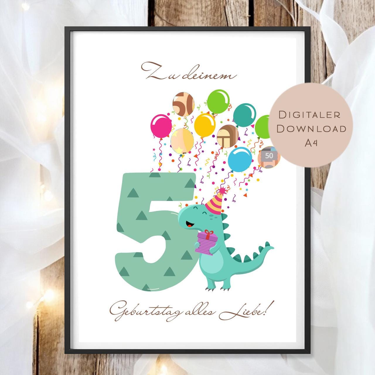 Digital Geldgeschenk 5 Geburtstag fünfter Geburtstag Geld schenken Geschenk Gutschein Geburtstagsgeschenk Wunscherfüller download A4