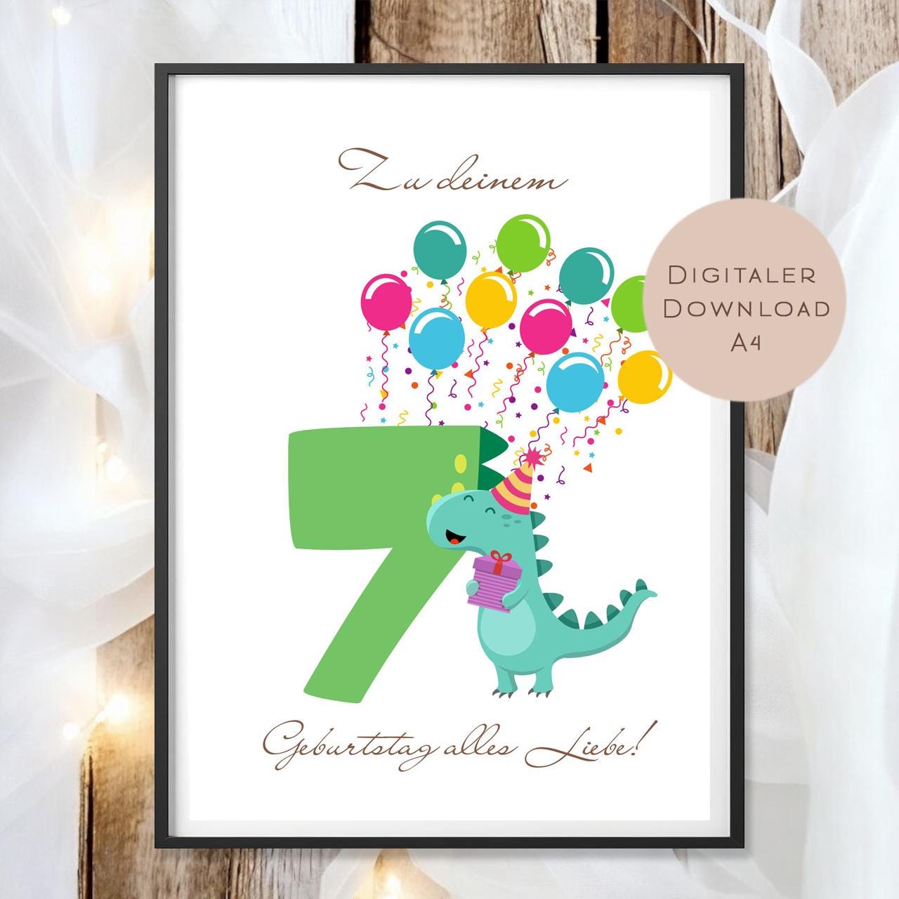 Digital Geldgeschenk 7 Geburtstag siebter Geburtstag Geld schenken Geschenk Gutschein Geburtstagsgeschenk Wunscherfüller download A4