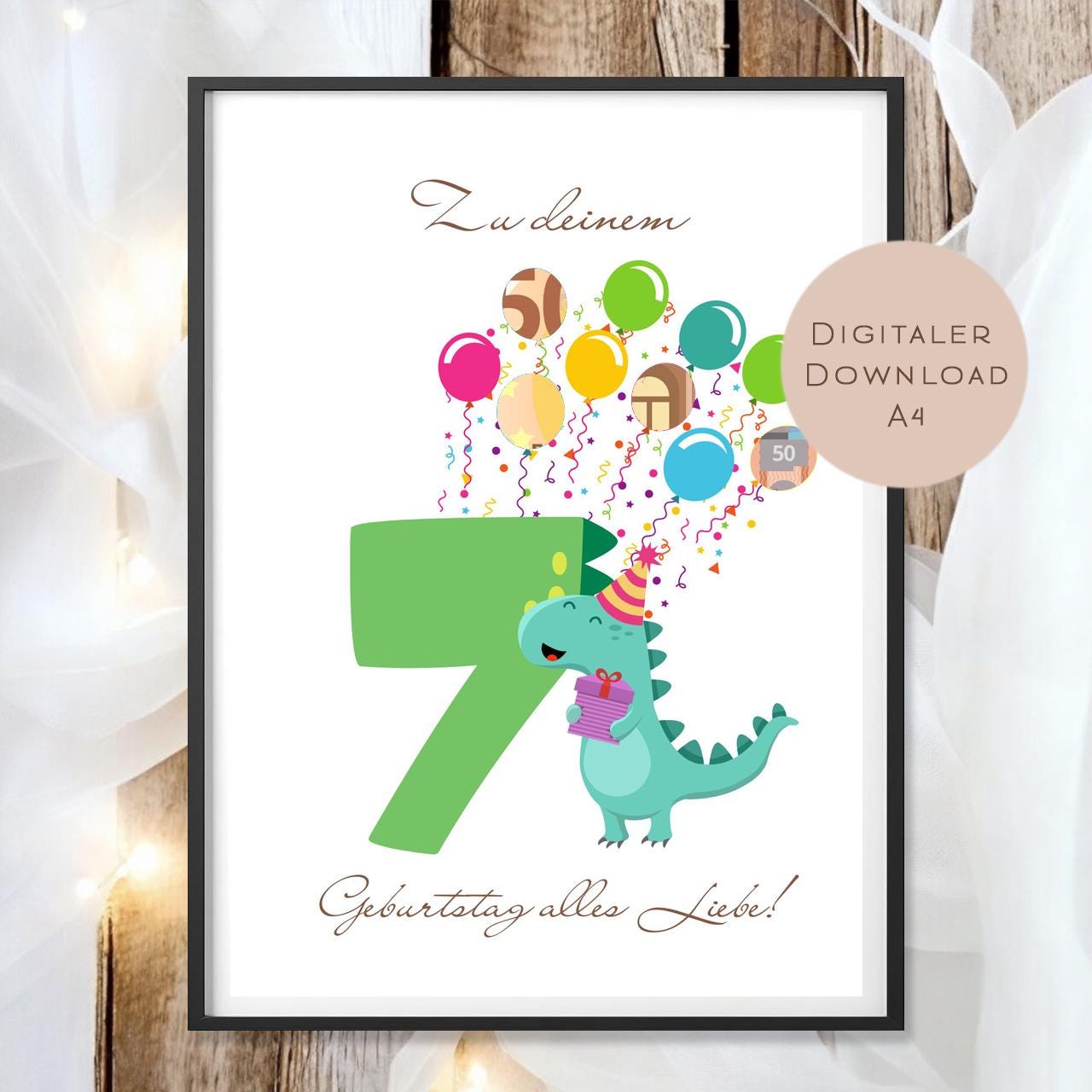 Digital Geldgeschenk 7 Geburtstag siebter Geburtstag Geld schenken Geschenk Gutschein Geburtstagsgeschenk Wunscherfüller download A4