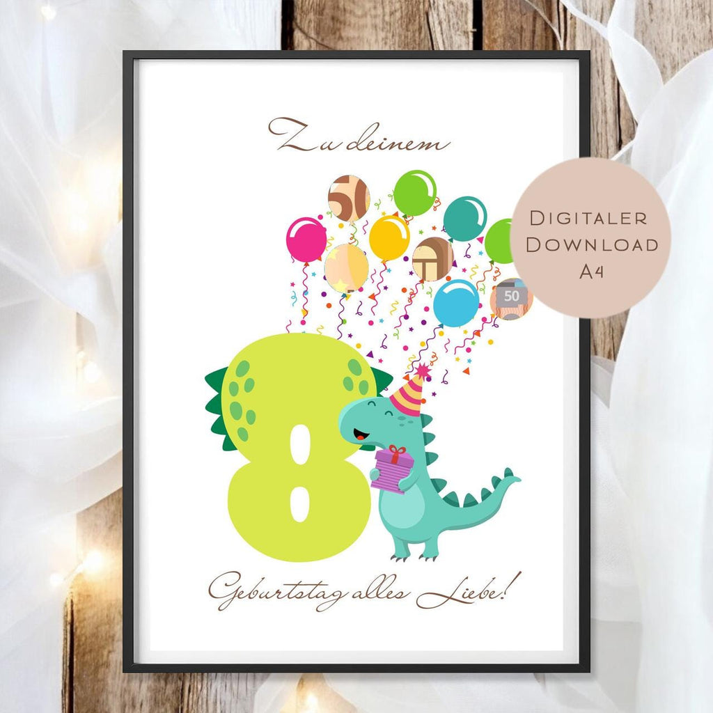 Digital Geldgeschenk 8 Geburtstag achter Geburtstag Geld schenken Geschenk Gutschein Geburtstagsgeschenk Wunscherfüller download A4