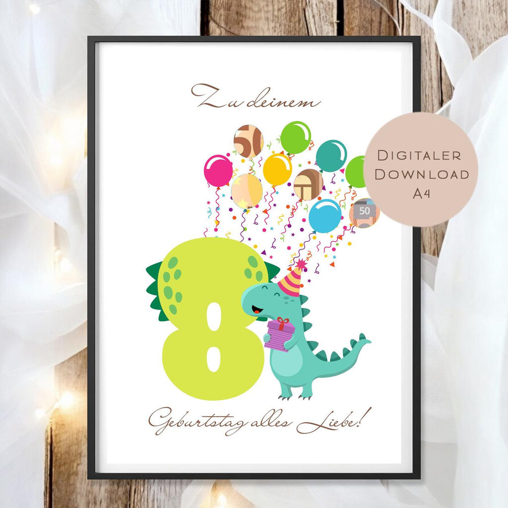 Digital Geldgeschenk 8 Geburtstag achter Geburtstag Geld schenken Geschenk Gutschein Geburtstagsgeschenk Wunscherfüller download A4