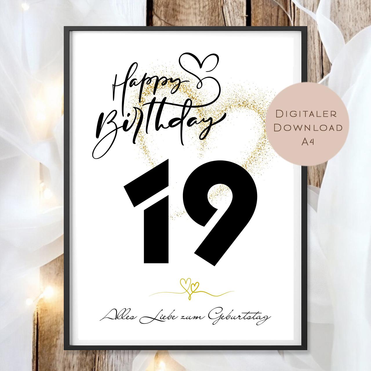 Geldgeschenk zum 19. Geburtstag Geld schenken Geschenk Gutschein Geburtstagsgeschenk Wunscherfüller zum sofort ausdrucken download PDF A4