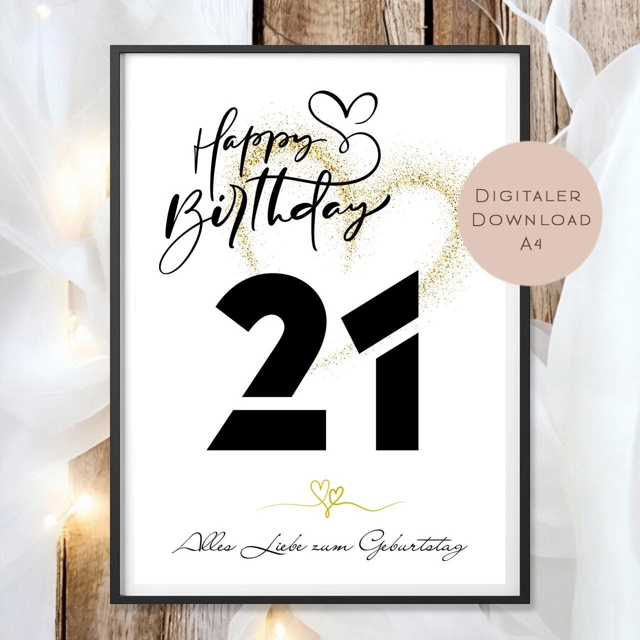 Geldgeschenk zum 21. Geburtstag Geld schenken Geschenk Gutschein Geburtstagsgeschenk Wunscherfüller zum sofort ausdrucken download PDF A4