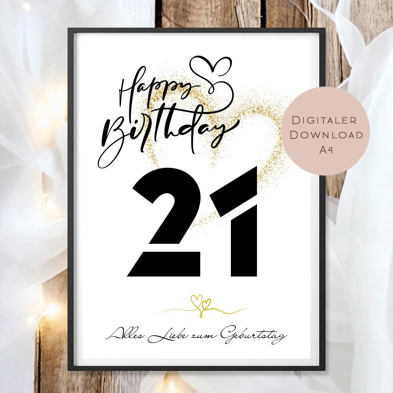 Geldgeschenk zum 21. Geburtstag Geld schenken Geschenk Gutschein Geburtstagsgeschenk Wunscherfüller zum sofort ausdrucken download PDF A4