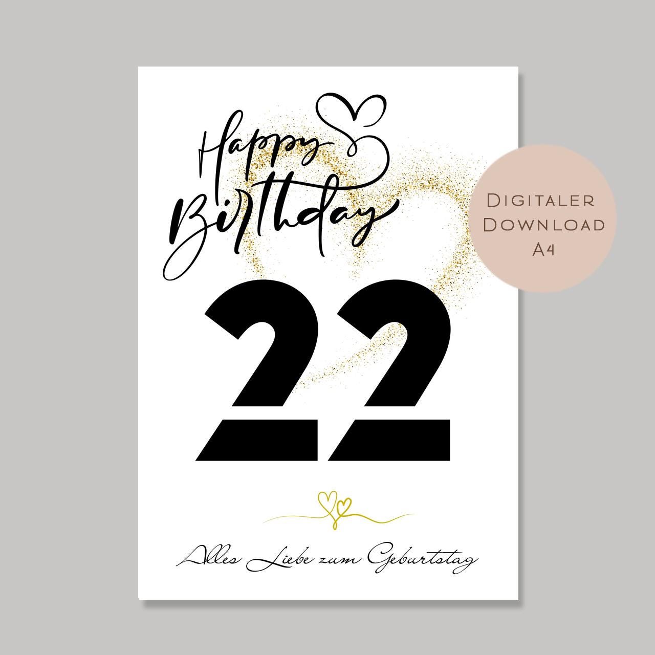 Geldgeschenk zum 22. Geburtstag Geld schenken Geschenk Gutschein Geburtstagsgeschenk Wunscherfüller zum sofort ausdrucken download PDF A4