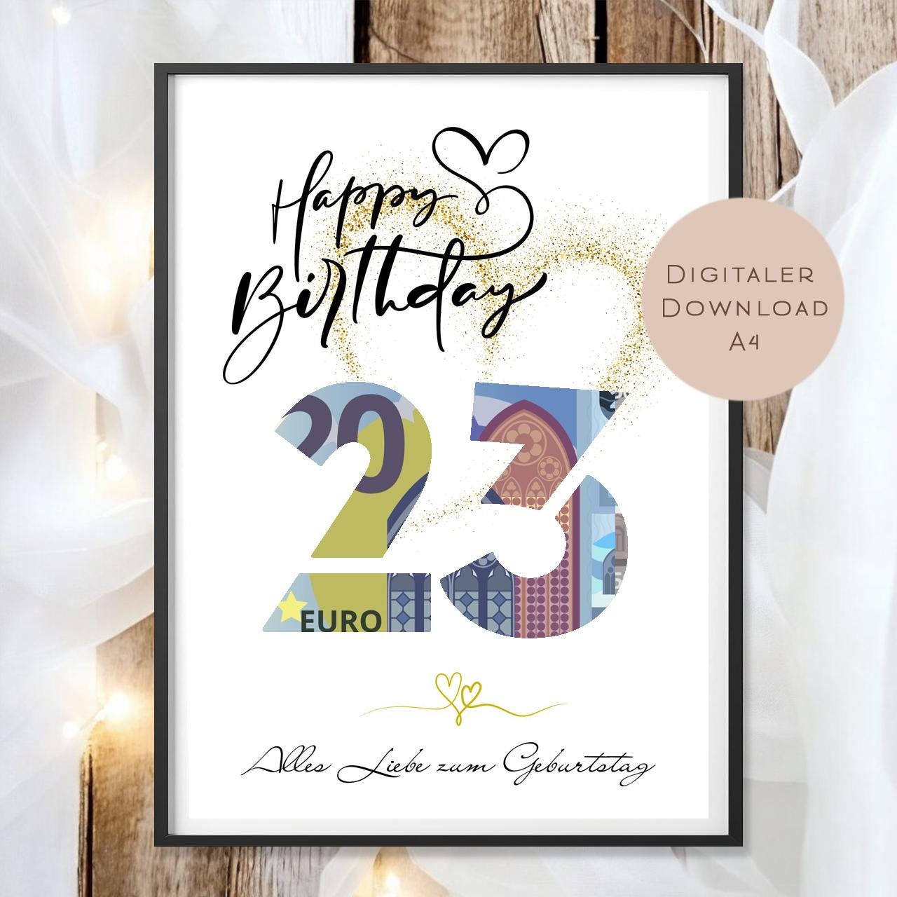 Geldgeschenk zum 23. Geburtstag Geld schenken Geschenk Gutschein Geburtstagsgeschenk Wunscherfüller zum sofort ausdrucken download PDF A4