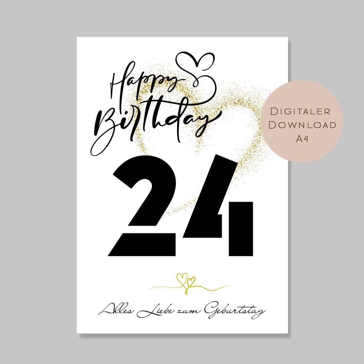 Geldgeschenk zum 24. Geburtstag Geld schenken Geschenk Gutschein Geburtstagsgeschenk Wunscherfüller zum sofort ausdrucken download PDF A4