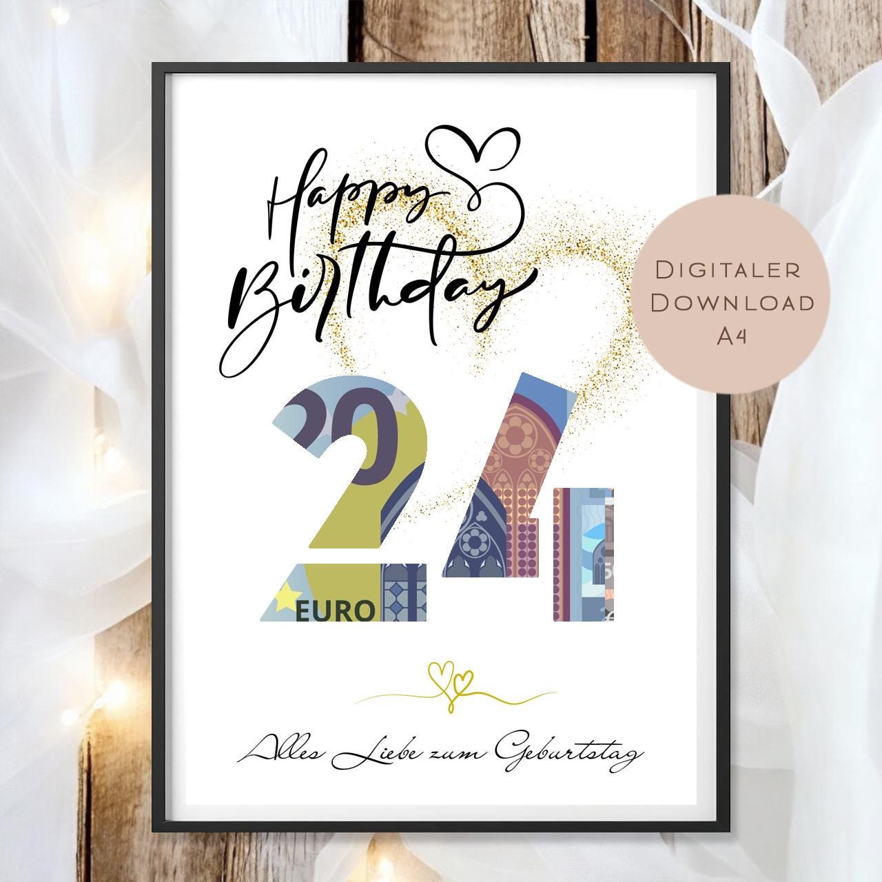 Geldgeschenk zum 24. Geburtstag Geld schenken Geschenk Gutschein Geburtstagsgeschenk Wunscherfüller zum sofort ausdrucken download PDF A4