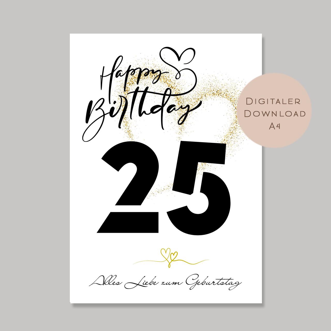 Geldgeschenk zum 25. Geburtstag Geld schenken Geschenk Gutschein Geburtstagsgeschenk Wunscherfüller zum sofort ausdrucken download PDF A4