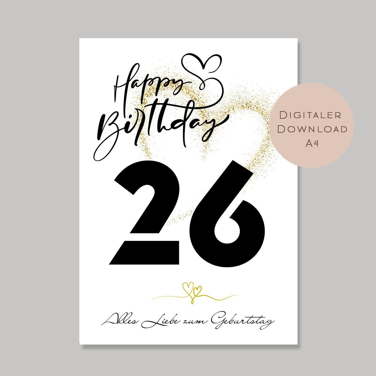 Geldgeschenk zum 26. Geburtstag Geld schenken Geschenk Gutschein Geburtstagsgeschenk Wunscherfüller zum sofort ausdrucken download PDF A4