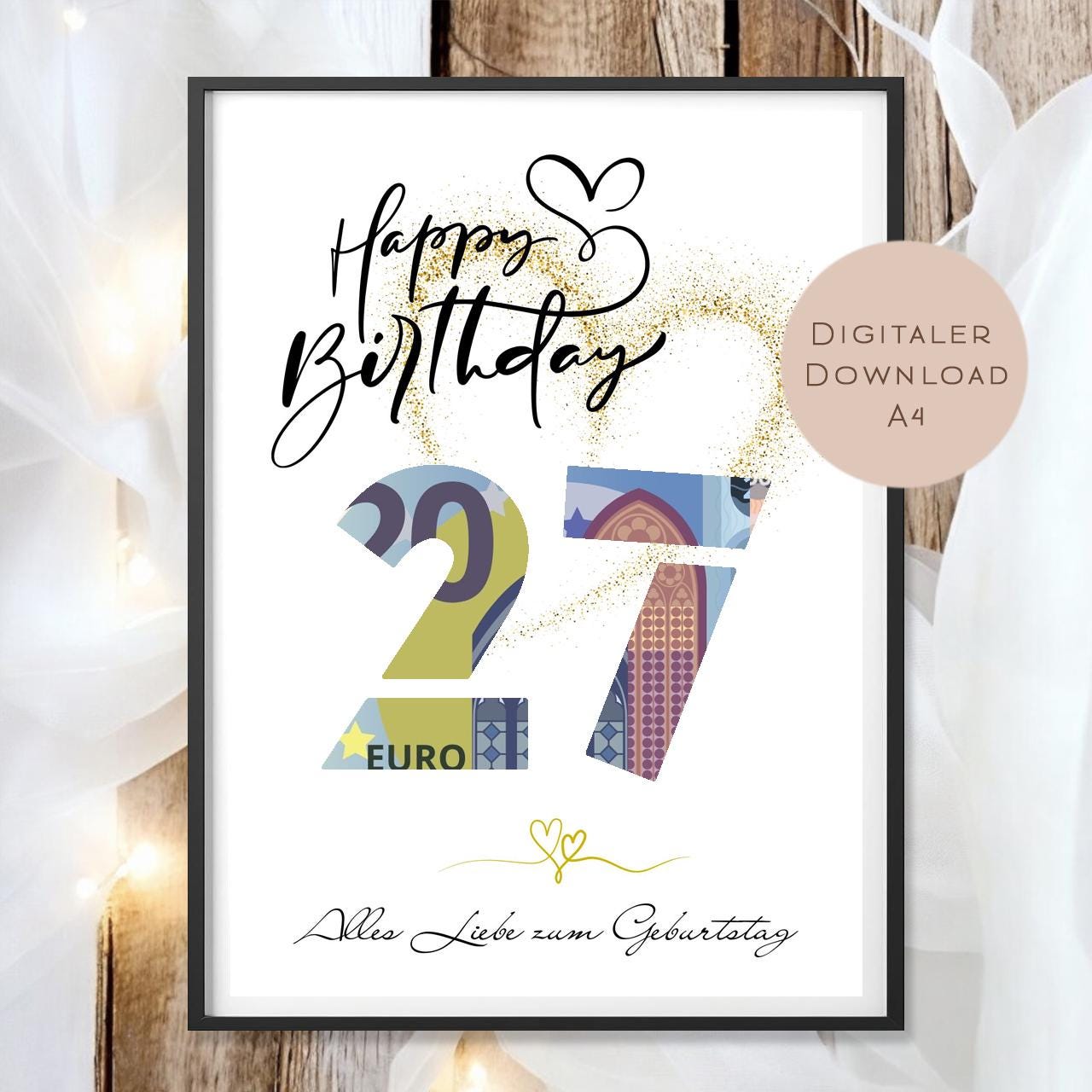 Geldgeschenk zum 27. Geburtstag Geld schenken Geschenk Gutschein Geburtstagsgeschenk Wunscherfüller zum sofort ausdrucken download PDF A4