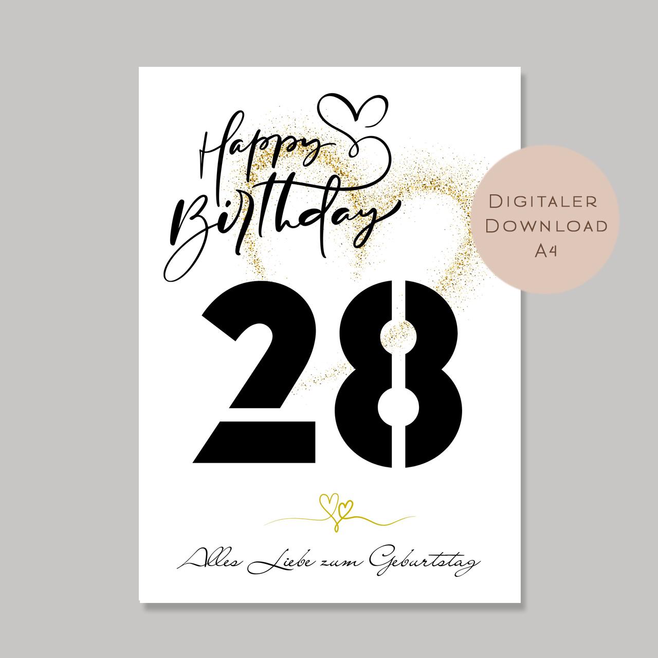 Geldgeschenk zum 28. Geburtstag Geld schenken Geschenk Gutschein Geburtstagsgeschenk Wunscherfüller zum sofort ausdrucken download PDF A4