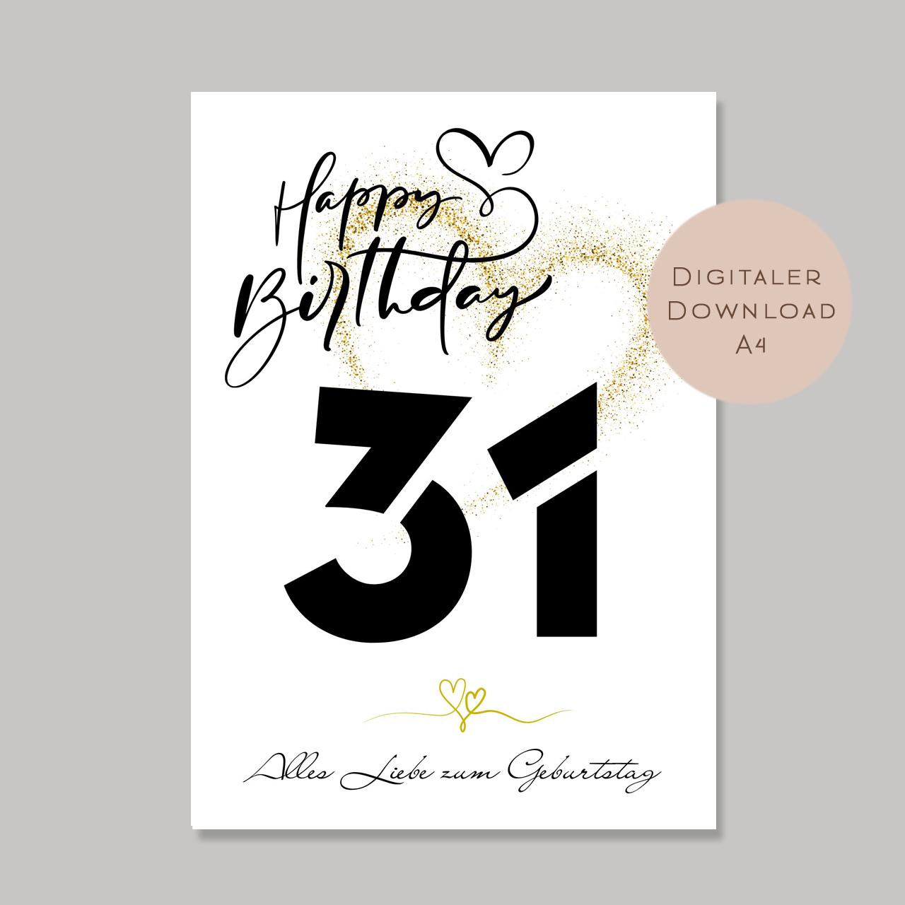 Geldgeschenk zum 31. Geburtstag Geld schenken Geschenk Gutschein Geburtstagsgeschenk Wunscherfüller zum sofort ausdrucken download PDF A4