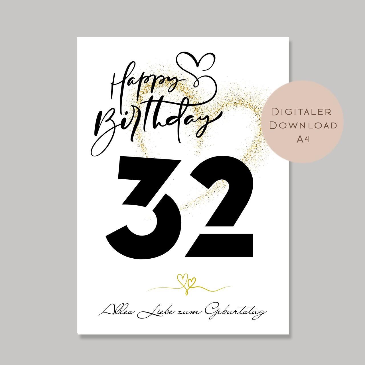 Geldgeschenk zum 32. Geburtstag Geld schenken Geschenk Gutschein Geburtstagsgeschenk Wunscherfüller zum sofort ausdrucken download PDF A4