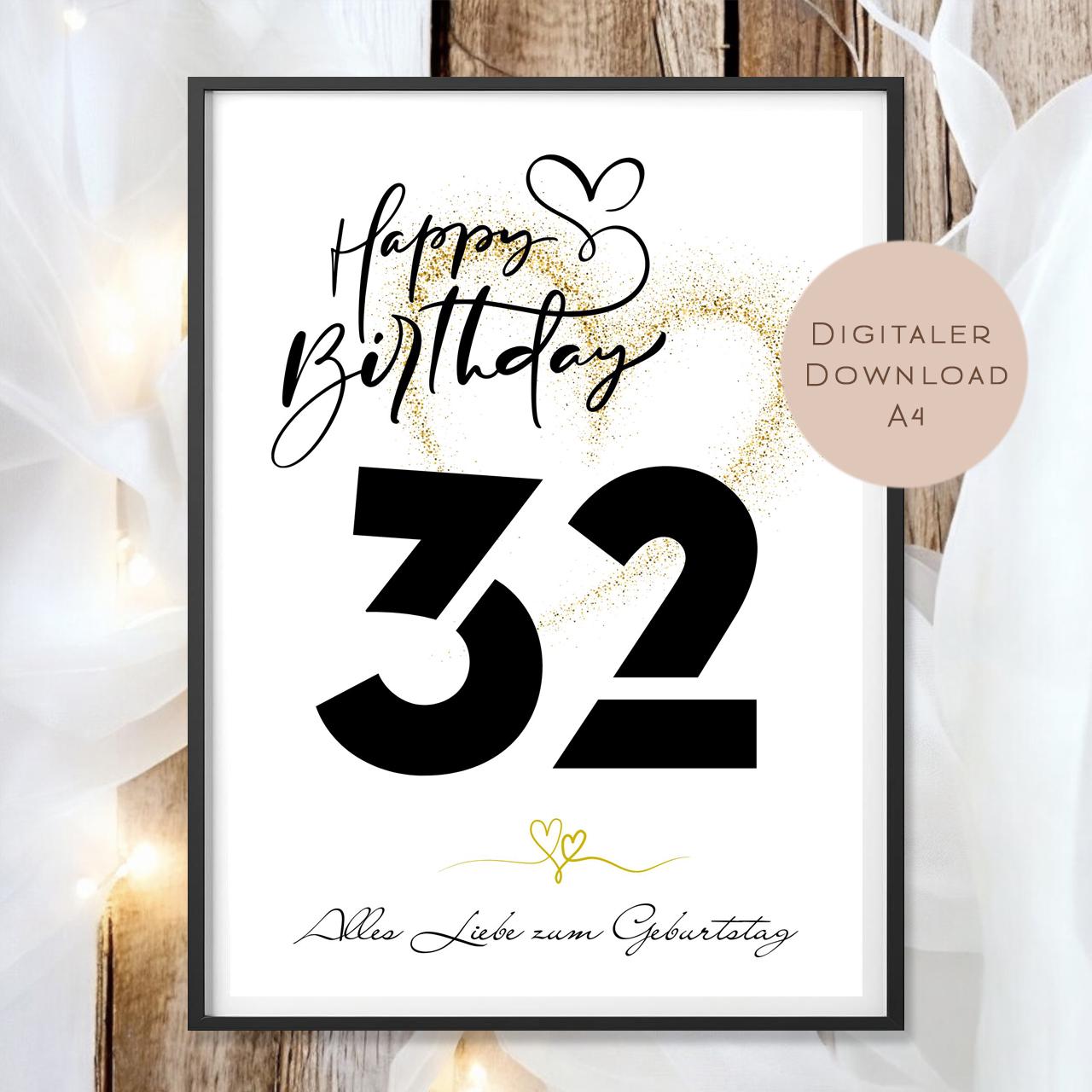 Geldgeschenk zum 32. Geburtstag Geld schenken Geschenk Gutschein Geburtstagsgeschenk Wunscherfüller zum sofort ausdrucken download PDF A4