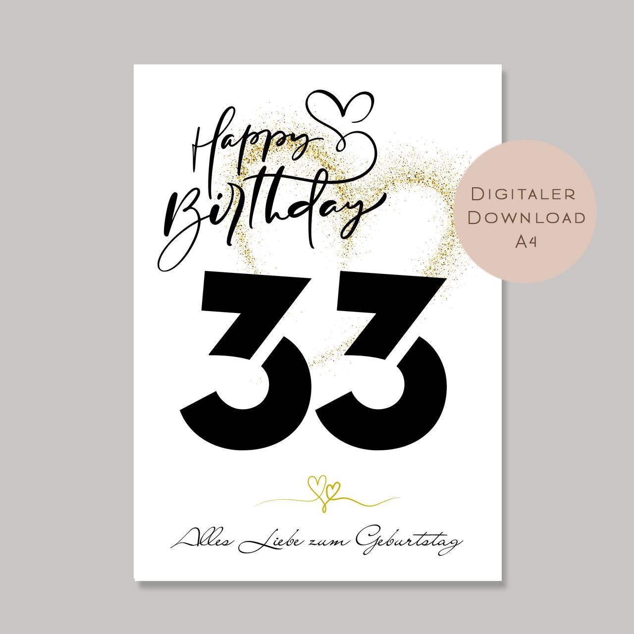 Geldgeschenk zum 33. Geburtstag Geld schenken Geschenk Gutschein Geburtstagsgeschenk Wunscherfüller zum sofort ausdrucken download PDF A4