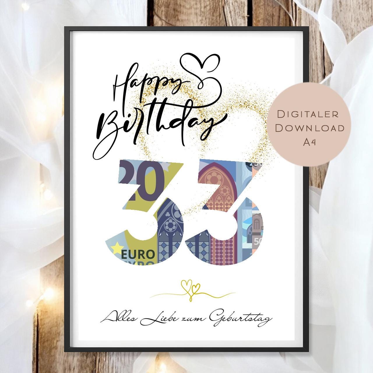 Geldgeschenk zum 33. Geburtstag Geld schenken Geschenk Gutschein Geburtstagsgeschenk Wunscherfüller zum sofort ausdrucken download PDF A4