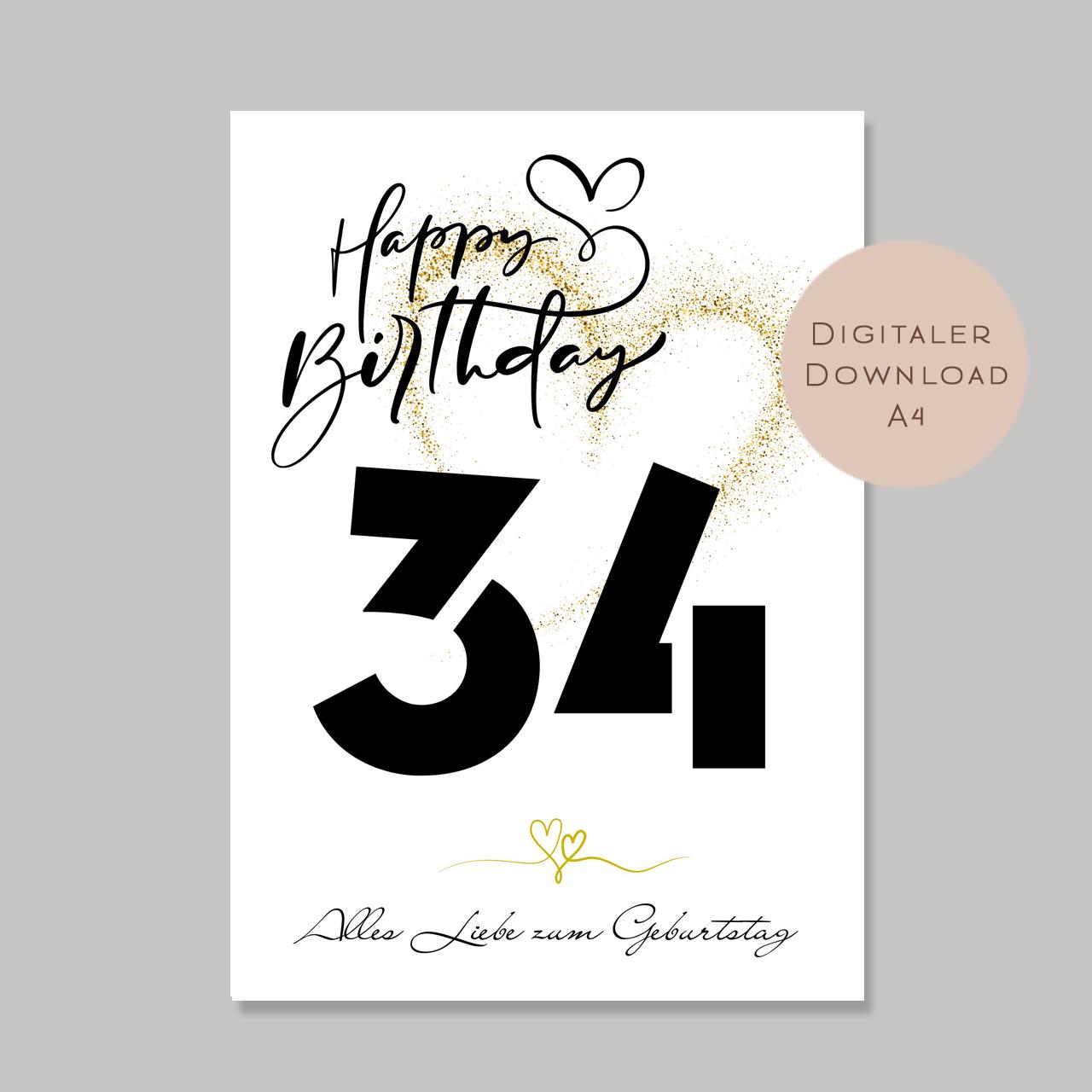 Geldgeschenk zum 34. Geburtstag Geld schenken Geschenk Gutschein Geburtstagsgeschenk Wunscherfüller zum sofort ausdrucken download PDF A4