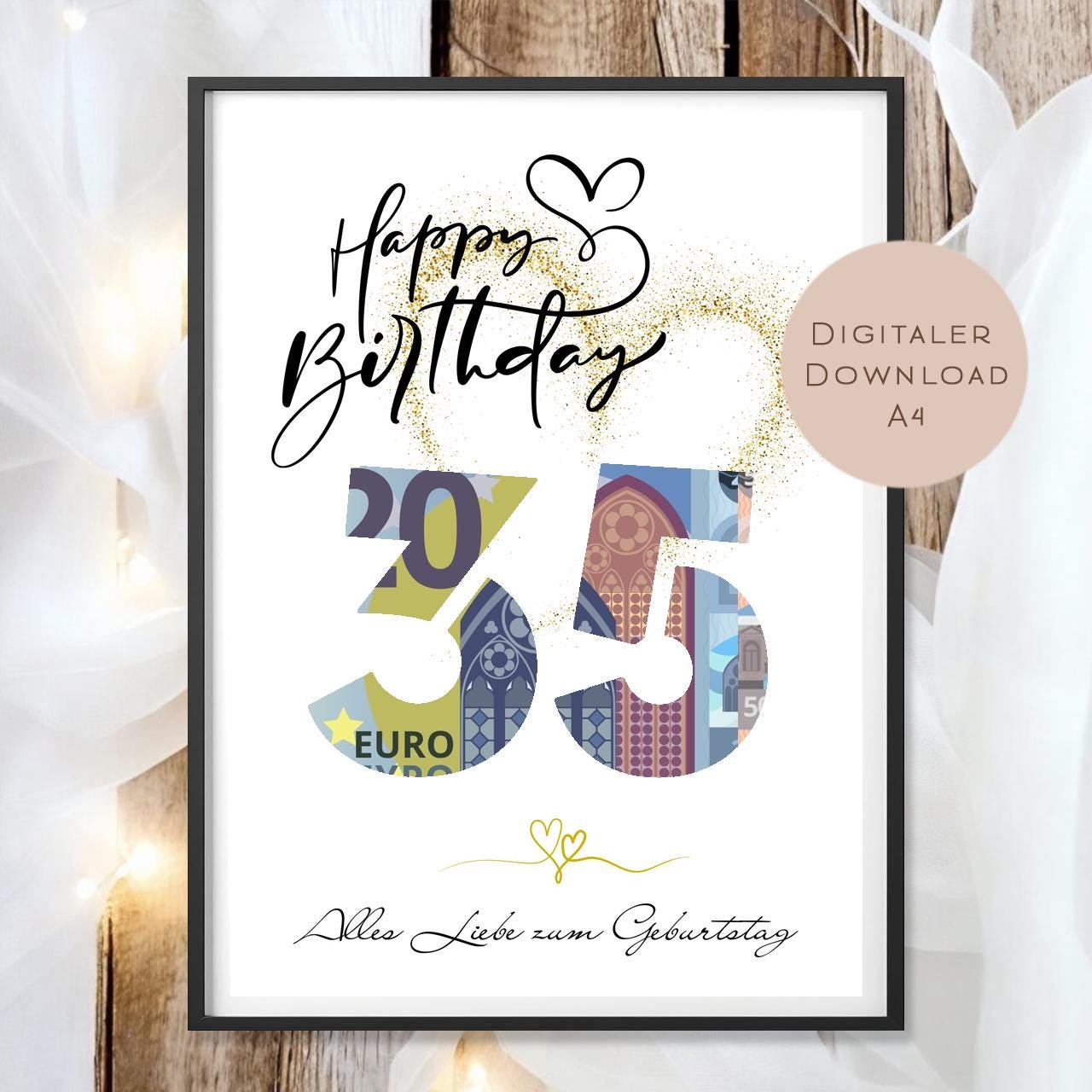 Geldgeschenk zum 35. Geburtstag Geld schenken Geschenk Gutschein Geburtstagsgeschenk Wunscherfüller zum sofort ausdrucken download PDF A4