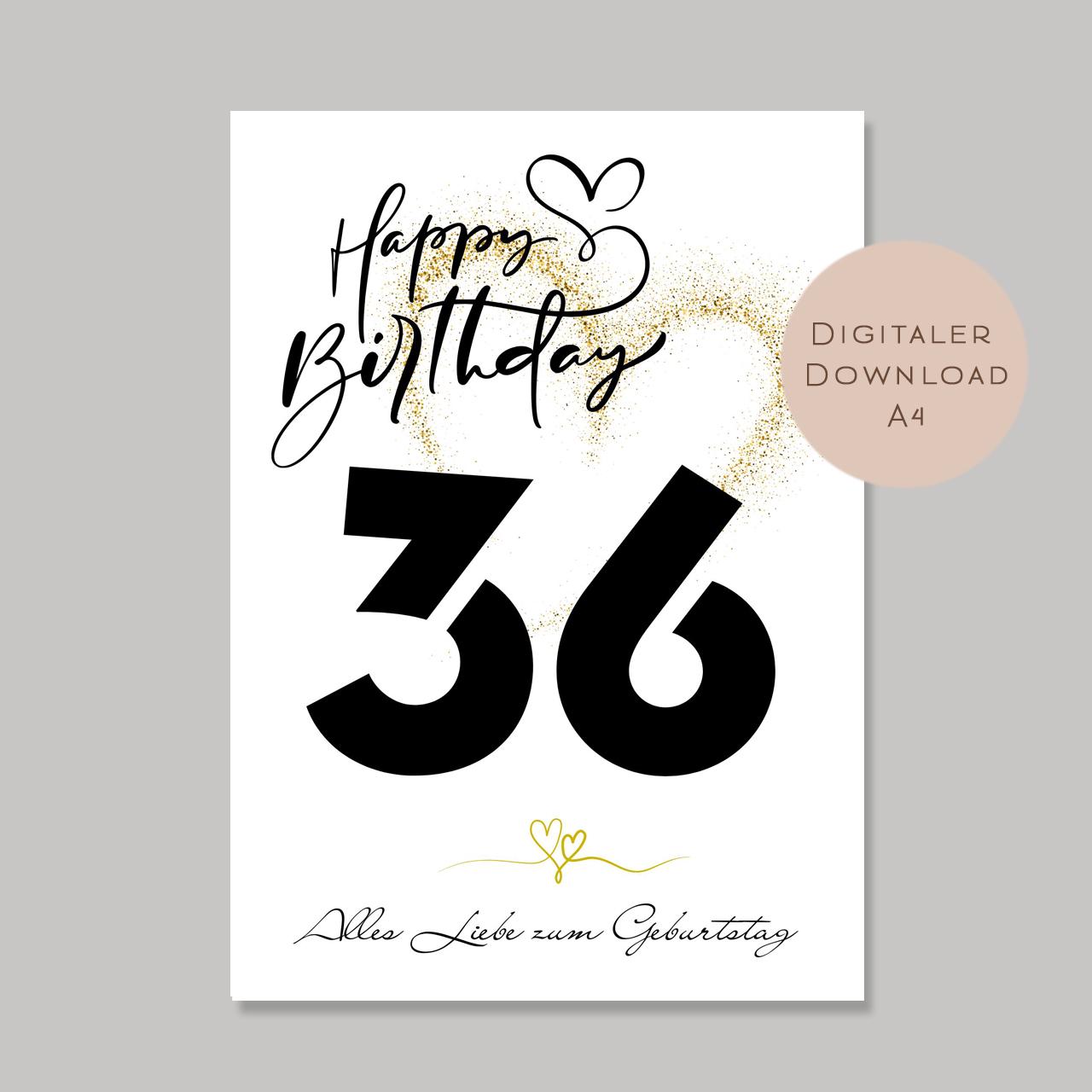 Geldgeschenk zum 36. Geburtstag Geld schenken Geschenk Gutschein Geburtstagsgeschenk Wunscherfüller zum sofort ausdrucken download PDF A4