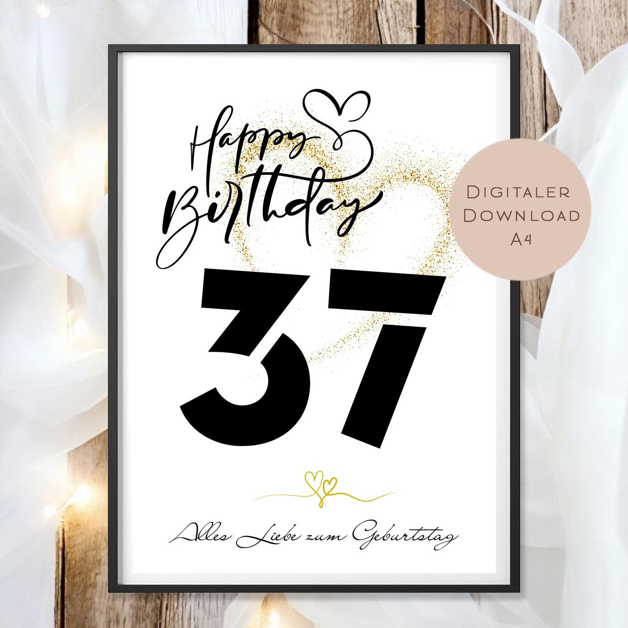 Geldgeschenk zum 37. Geburtstag Geld schenken Geschenk Gutschein Geburtstagsgeschenk Wunscherfüller zum sofort ausdrucken download PDF A4