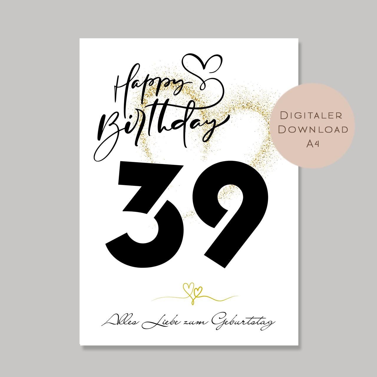 Geldgeschenk zum 39. Geburtstag Geld schenken Geschenk Gutschein Geburtstagsgeschenk Wunscherfüller zum sofort ausdrucken download PDF A4