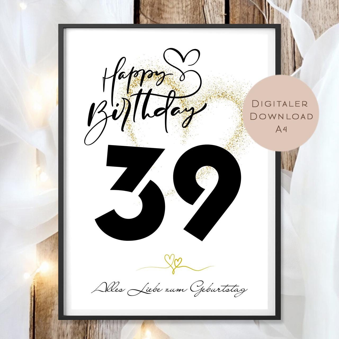 Geldgeschenk zum 39. Geburtstag Geld schenken Geschenk Gutschein Geburtstagsgeschenk Wunscherfüller zum sofort ausdrucken download PDF A4