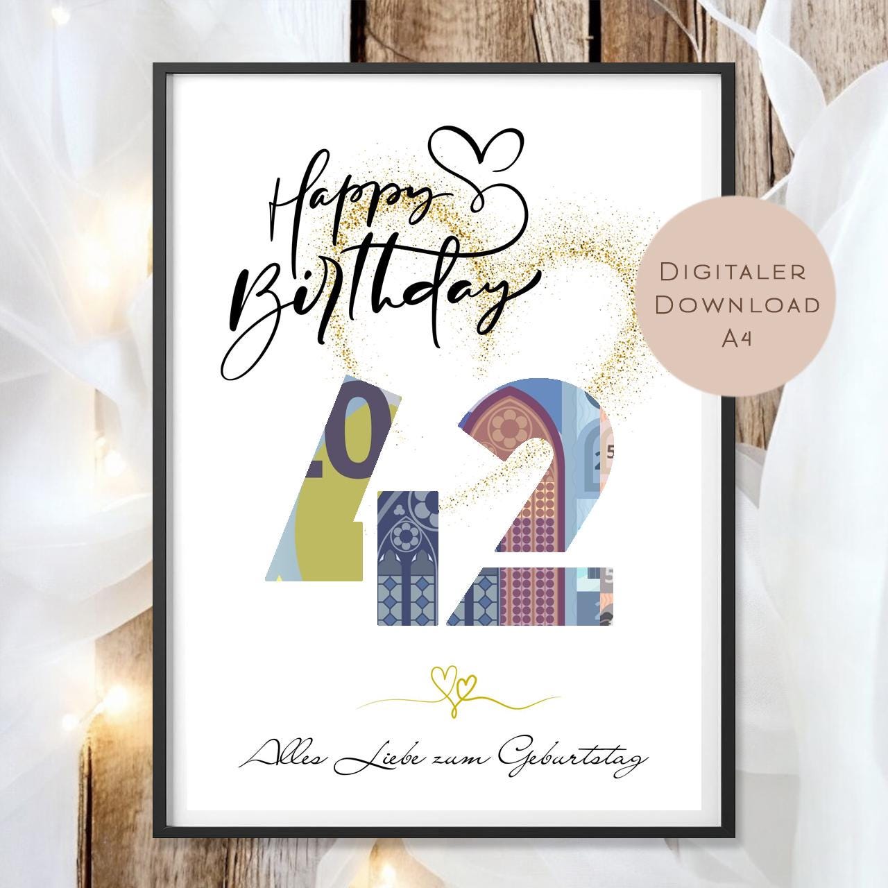 Geldgeschenk zum 42. Geburtstag Geld schenken Geschenk Gutschein Geburtstagsgeschenk Wunscherfüller zum sofort ausdrucken download PDF A4