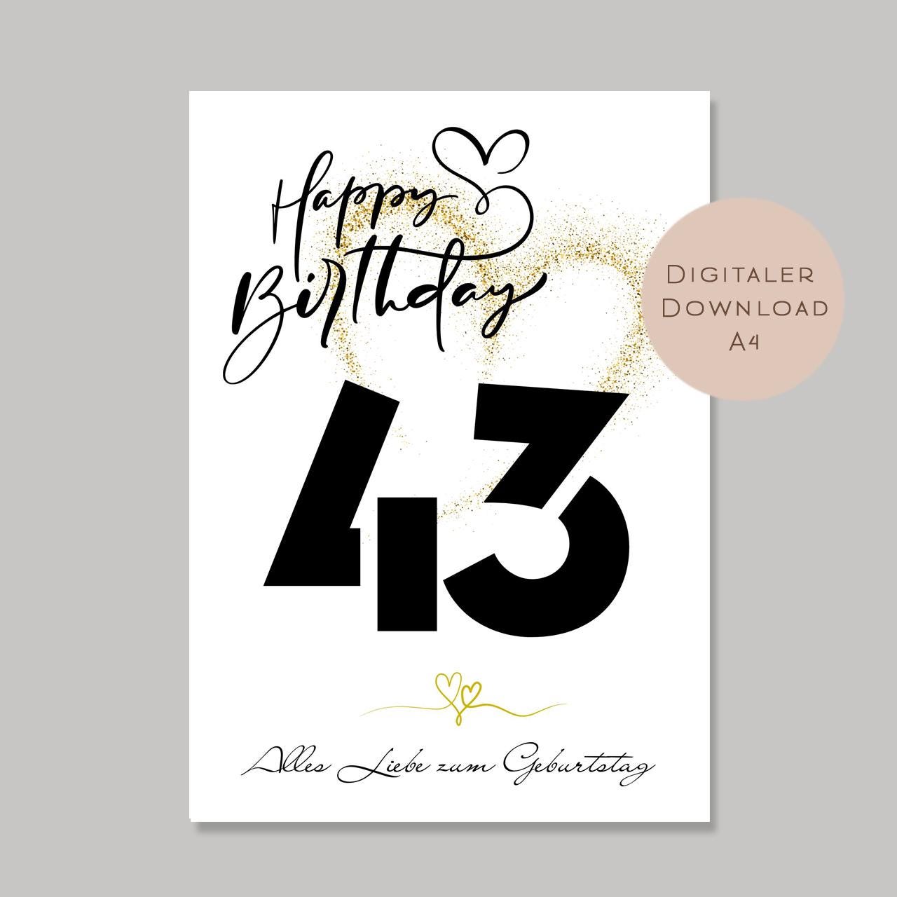 Geldgeschenk zum 43. Geburtstag Geld schenken Geschenk Gutschein Geburtstagsgeschenk Wunscherfüller zum sofort ausdrucken download PDF A4