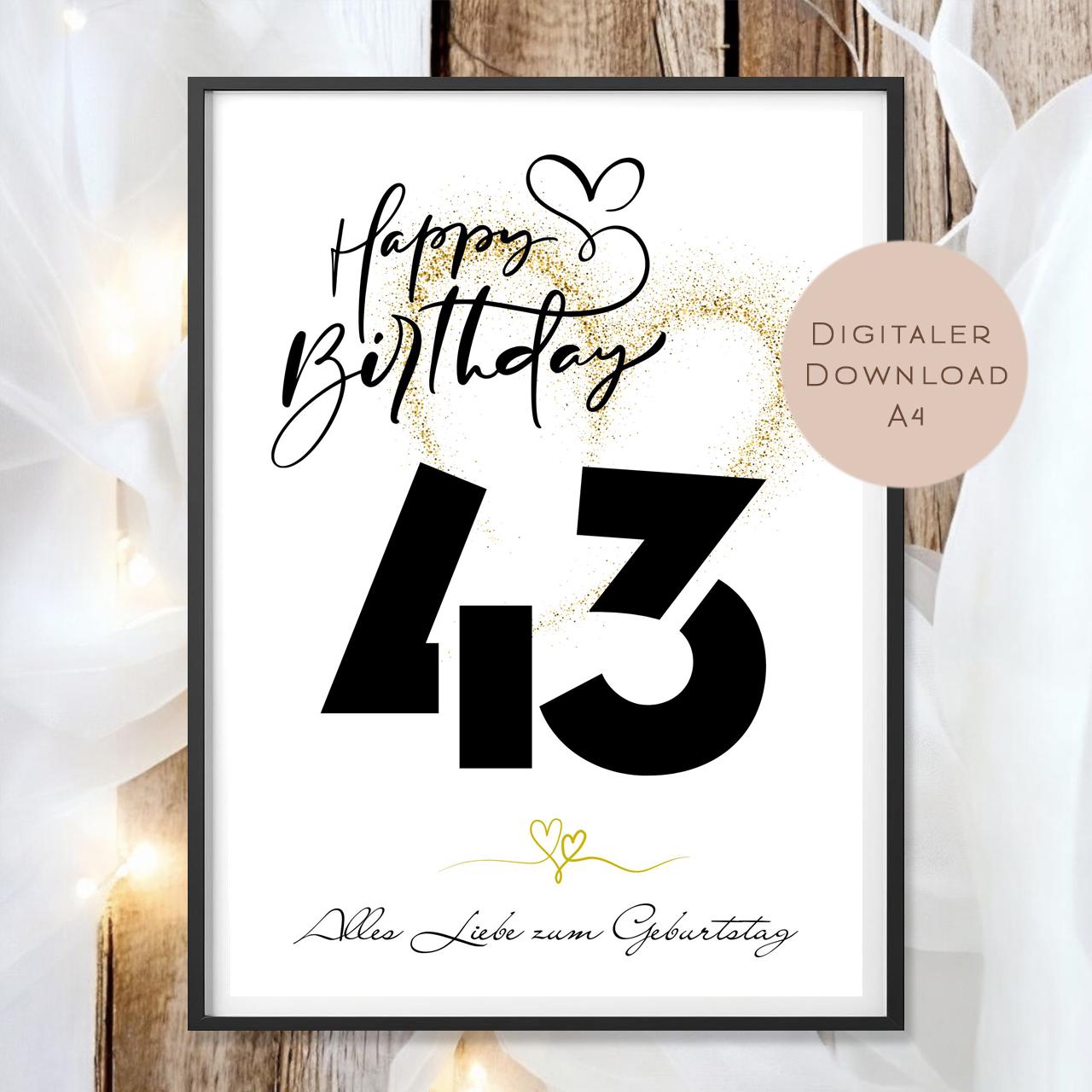 Geldgeschenk zum 43. Geburtstag Geld schenken Geschenk Gutschein Geburtstagsgeschenk Wunscherfüller zum sofort ausdrucken download PDF A4