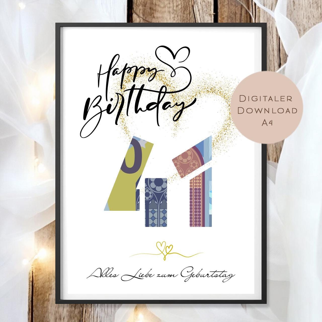 Geldgeschenk zum 41. Geburtstag Geld schenken Geschenk Gutschein Geburtstagsgeschenk Wunscherfüller zum sofort ausdrucken download PDF A4