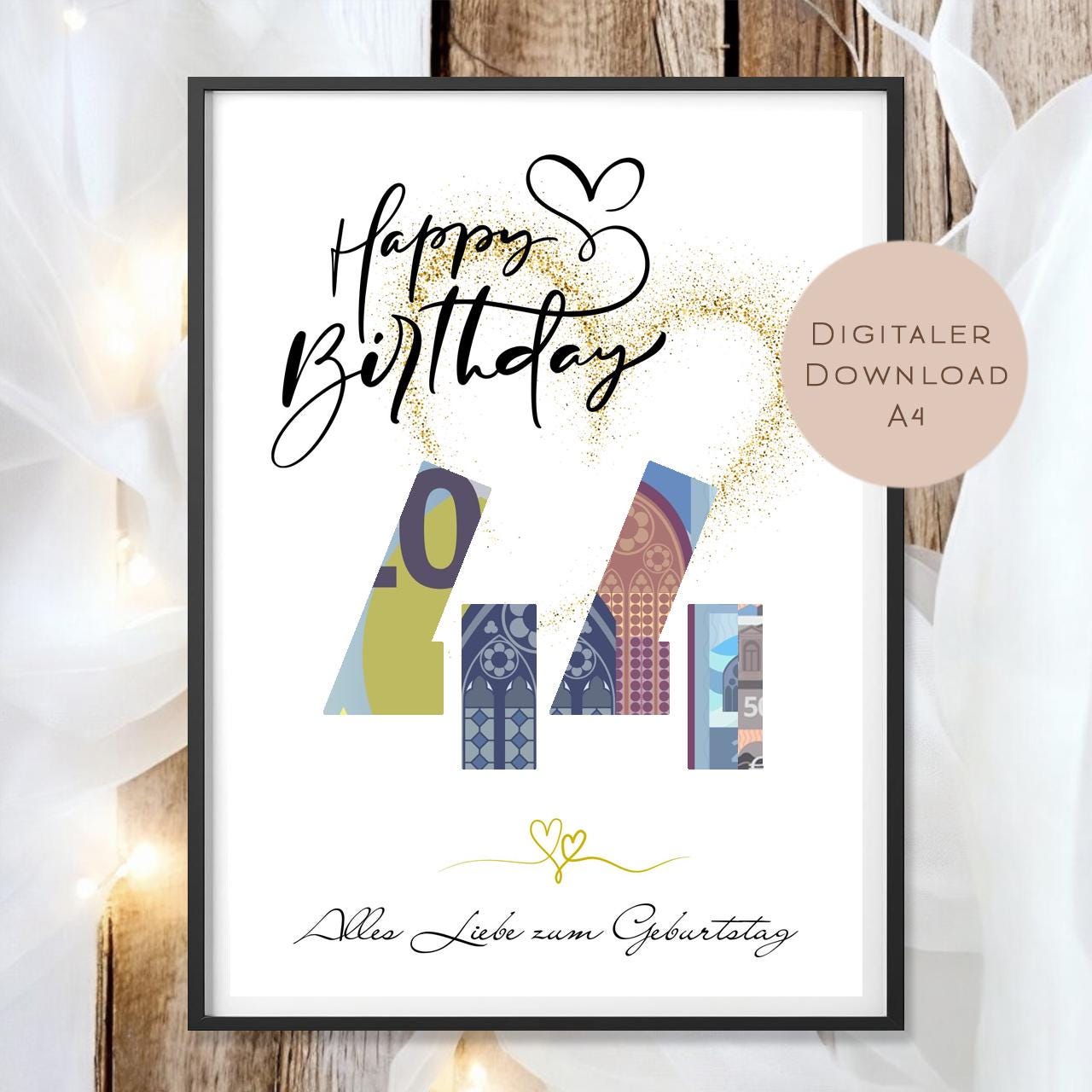 Geldgeschenk zum 44. Geburtstag Geld schenken Geschenk Gutschein Geburtstagsgeschenk Wunscherfüller zum sofort ausdrucken download PDF A4