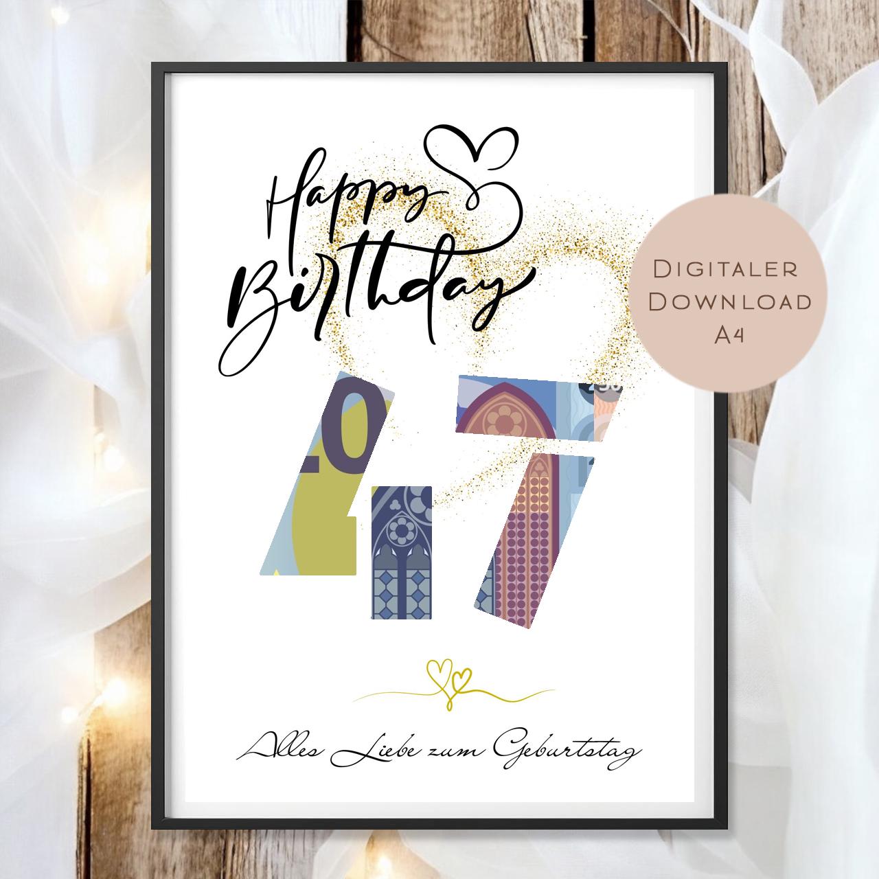 Geldgeschenk zum 47. Geburtstag Geld schenken Geschenk Gutschein Geburtstagsgeschenk Wunscherfüller zum sofort ausdrucken download PDF A4