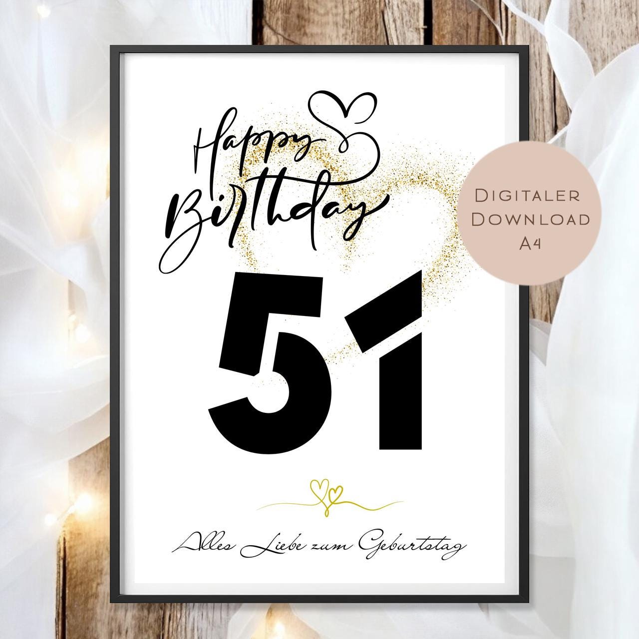 Geldgeschenk zum 51. Geburtstag Geld schenken Geschenk Gutschein Geburtstagsgeschenk Wunscherfüller zum sofort ausdrucken download PDF A4