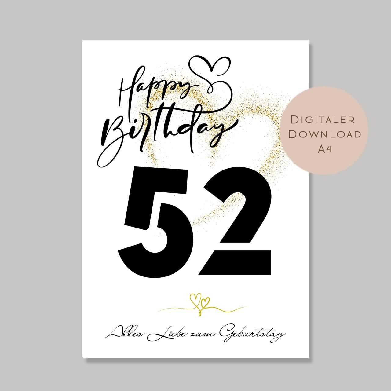 Geldgeschenk zum 52. Geburtstag Geld schenken Geschenk Gutschein Geburtstagsgeschenk Wunscherfüller zum sofort ausdrucken download PDF A4