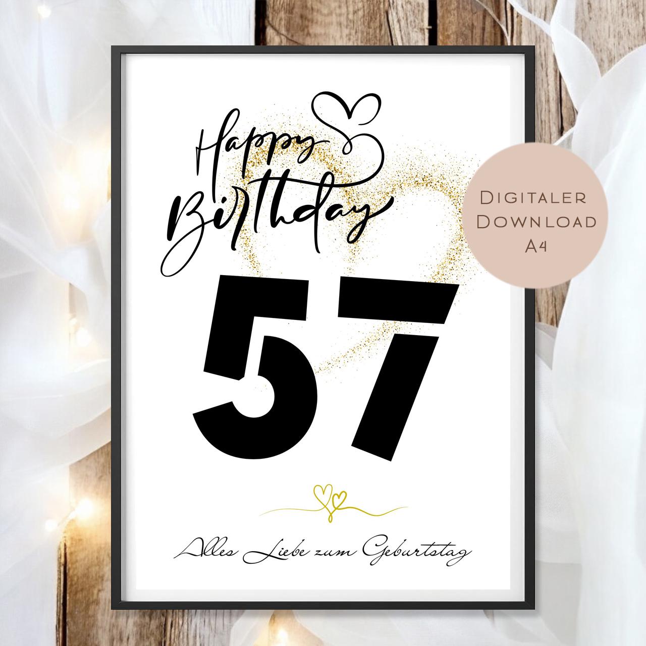 Geldgeschenk zum 57. Geburtstag Geld schenken Geschenk Gutschein Geburtstagsgeschenk Wunscherfüller zum sofort ausdrucken download PDF A4