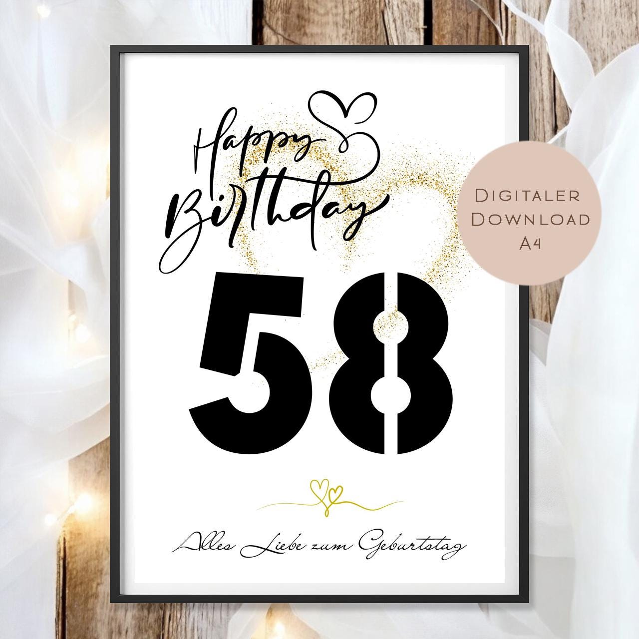 Geldgeschenk zum 58. Geburtstag Geld schenken Geschenk Gutschein Geburtstagsgeschenk Wunscherfüller zum sofort ausdrucken download PDF A4