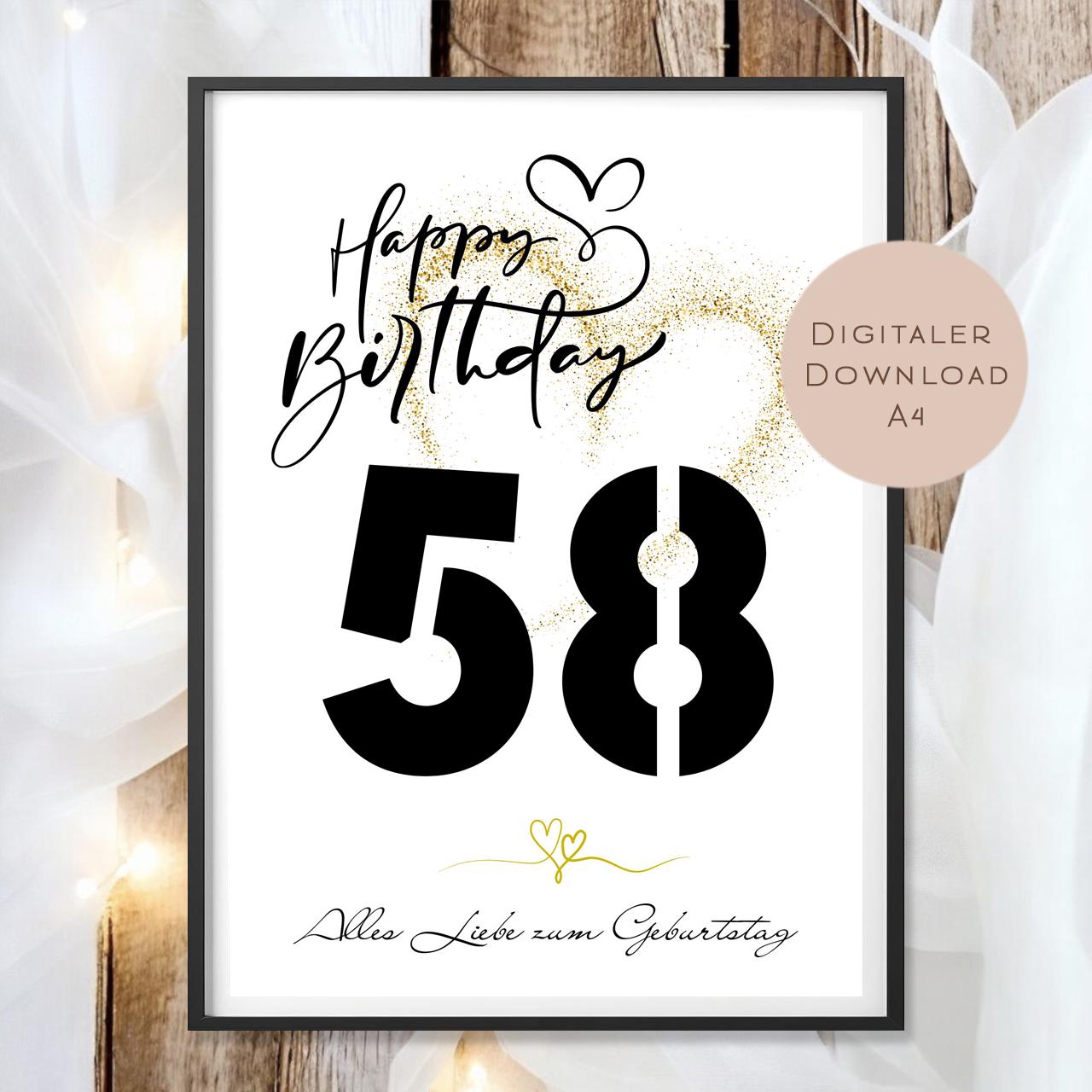 Geldgeschenk zum 58. Geburtstag Geld schenken Geschenk Gutschein Geburtstagsgeschenk Wunscherfüller zum sofort ausdrucken download PDF A4