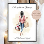 Geldgeschenk zum Shoppen I Gutschein für Kleidung & Mode I Geschenkidee für Frauen zum Ausdrucken I Shopping Girl Schwarz I PDF A4 Download