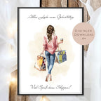 Geldgeschenk zum Shoppen I Gutschein für Kleidung & Mode I Geschenkidee für Frauen zum Ausdrucken I Shopping Girl Braun I PDF A4 Download