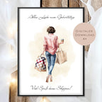 Geldgeschenk zum Shoppen I Gutschein für Kleidung & Mode I Geschenkidee für Frauen zum Ausdrucken I Shopping Girl braun I PDF A4 Download