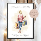Geldgeschenk zum Shoppen I Gutschein für Kleidung & Mode I Geschenkidee für Frauen zum Ausdrucken I Shopping Girl Blond I PDF A4 Download