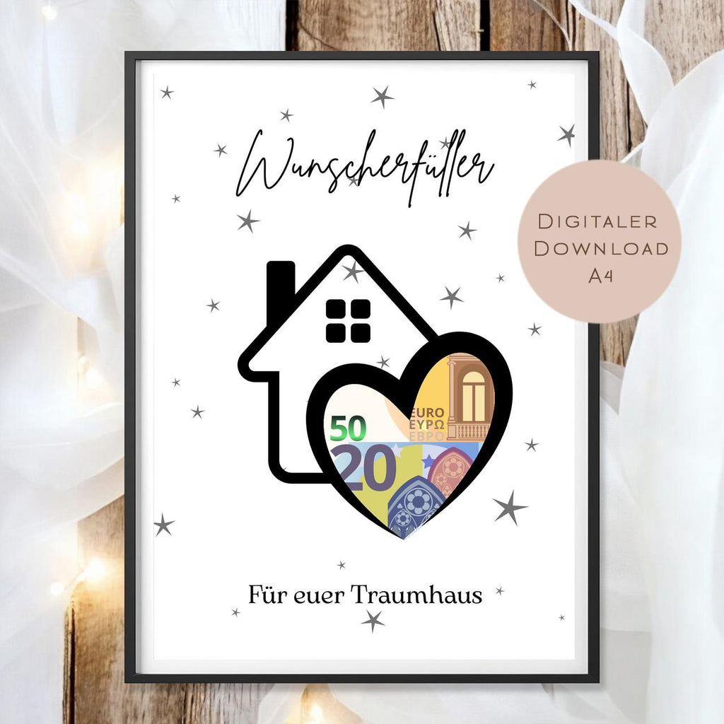Digital Hochzeit Geldgeschenk Haus Traumhaus Hochzeitsgeschenk Geld schenken Geschenk Richtfest Umzug Wunscherfüller download A4