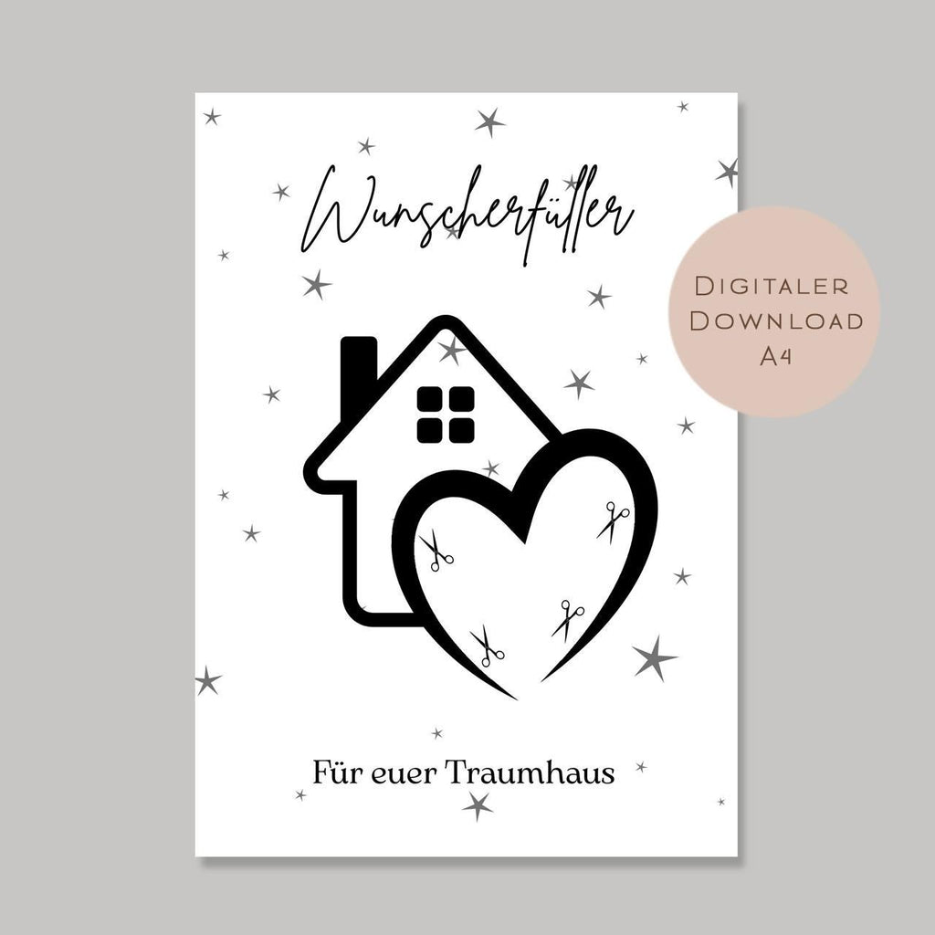 Digital Hochzeit Geldgeschenk Haus Traumhaus Hochzeitsgeschenk Geld schenken Geschenk Richtfest Umzug Wunscherfüller download A4