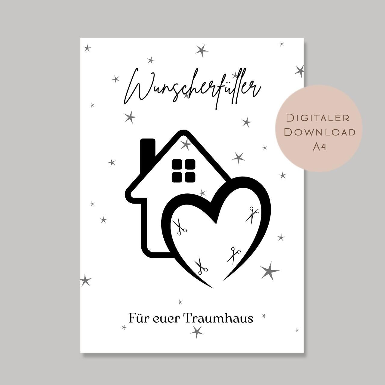Digital Hochzeit Geldgeschenk Haus Traumhaus Hochzeitsgeschenk Geld schenken Geschenk Richtfest Umzug Wunscherfüller download A4