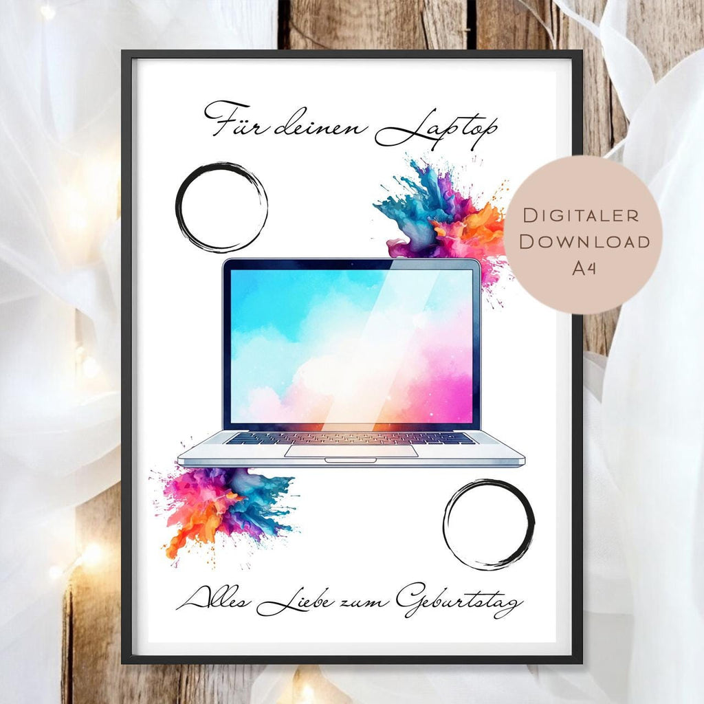 Digital Geburtstag Geldgeschenk Laptop Computer PC Geld schenken Geschenk Gutschein Geburtstagsgeschenk Wunscherfüller download A4